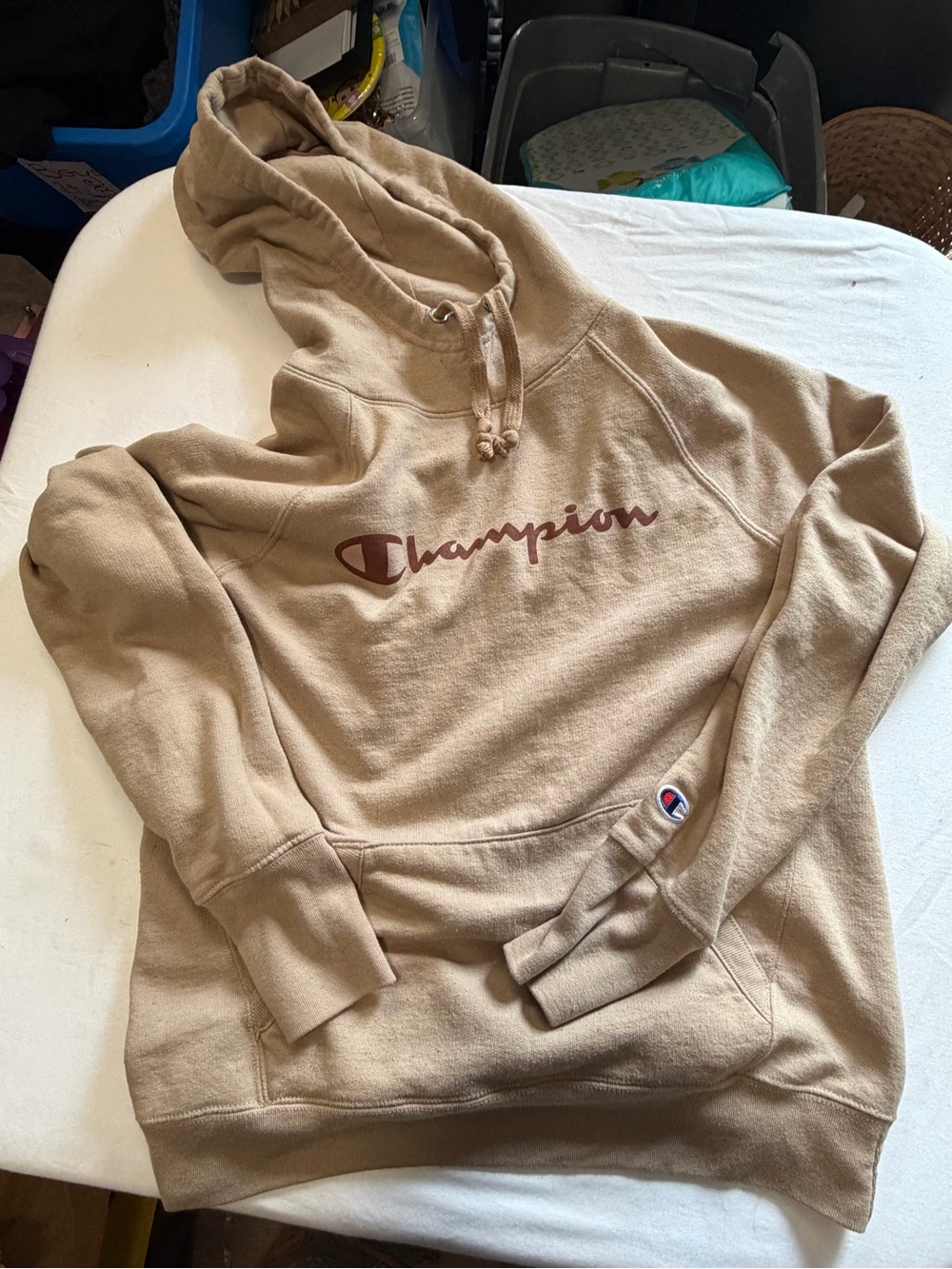 Champion Beige Pullover Hoodie with Script Tag